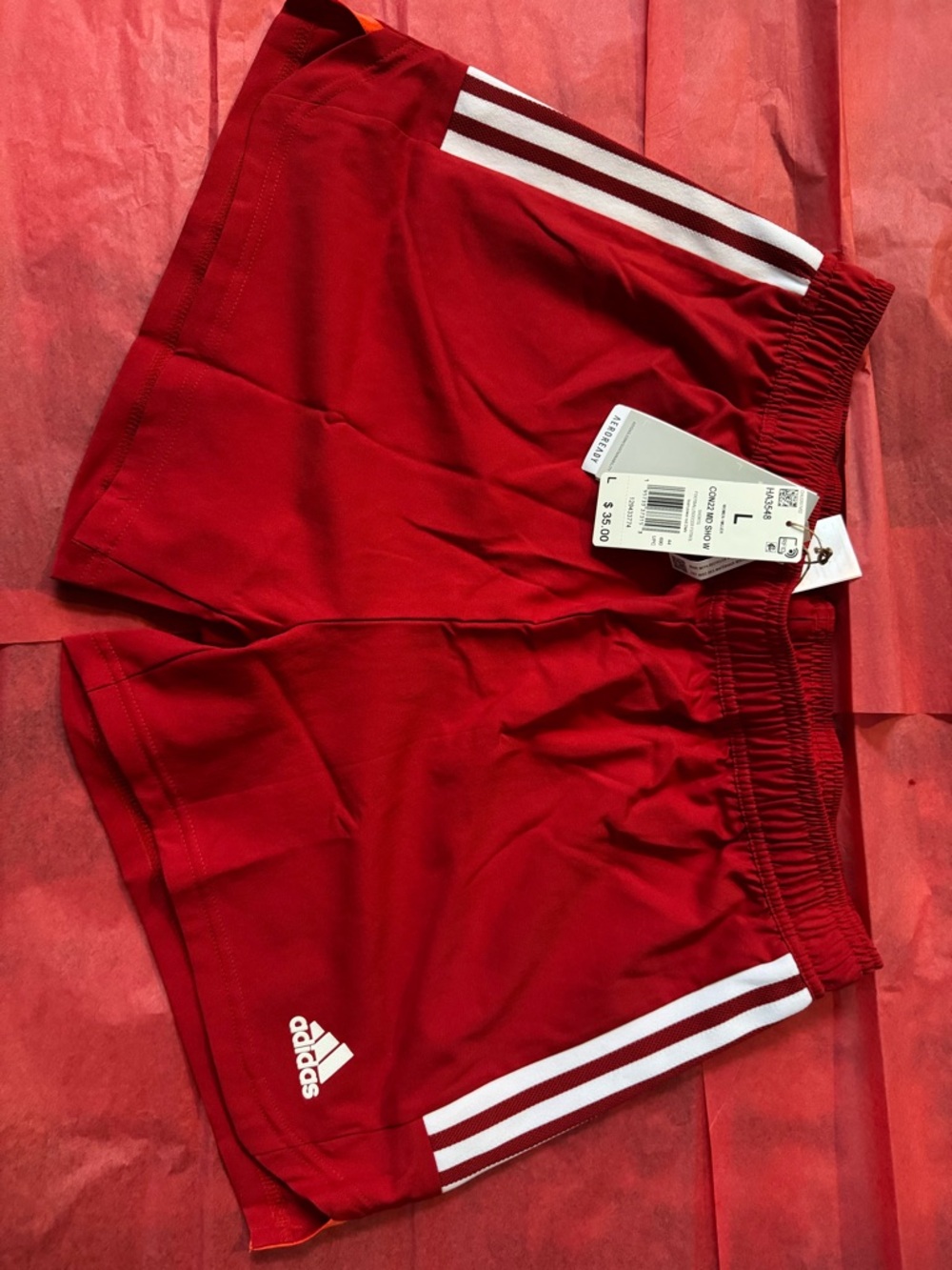 adidas Red Athletic Shorts with White Three-Stripes